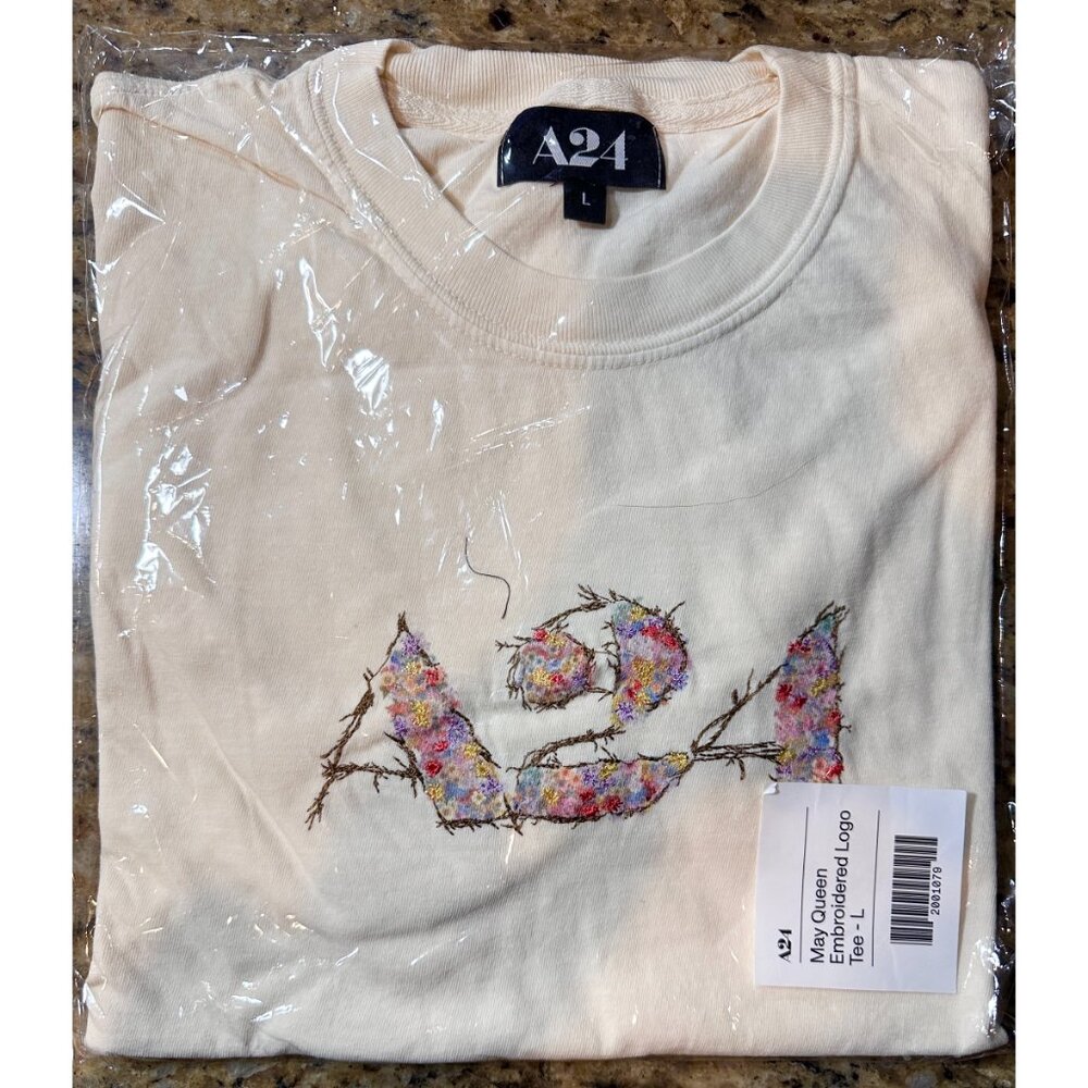 BRAND NEW LIMITED EDITION - A24 May Queen Embroidered Logo Tee; SIZE LARGE